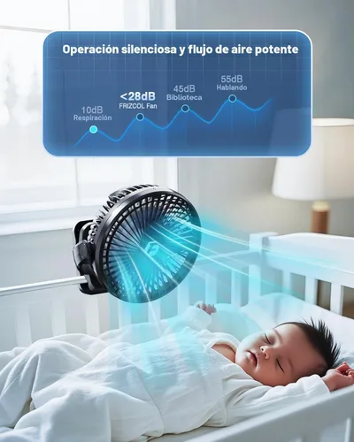 Vista 4 de FRIZCOL Ventilador portátil de 12000 mAh con clip de 8 pulgadas, recargable, funciona con pilas, ventiladores de campamento con luces y control