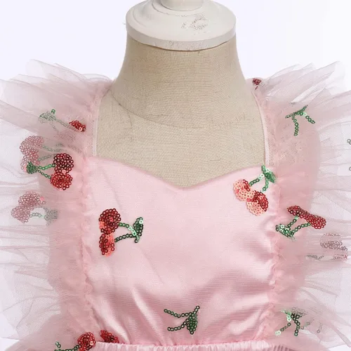 Vista 4 de Vestido para sesión de fotos de fiesta de cumpleaños con espalda descubierta para bebé, niña, mariposa, fresa, volantes, princesa, pastel, fiesta