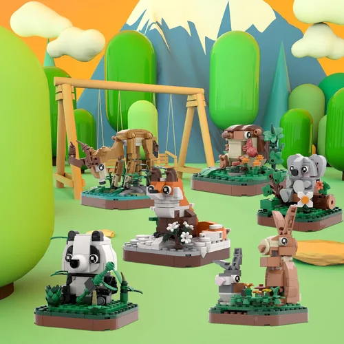 Vista 3 de MEIEST Juego de bloques de construcción de animales pequeños, colección temática de animales de tierra, juguete de ladrillos de construcción, lindas