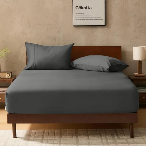 Vista 14 de Gokotta Sábana bajera ajustable y funda de almohada de rayón de bambú, sábana refrescante súper suave con 4 correas elásticas en las esquinas