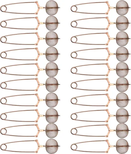 Vista 8 de Yinder Infusor de té de hojas sueltas, 20 unidades, malla de acero inoxidable, coladores de bola de té con broche con mango de metal (dorado)
