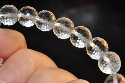 Vista 7 de Bella-gems Pulsera elástica redonda facetada de cuarzo con cristal de roca transparente de 0.394in 19 cuentas A1362