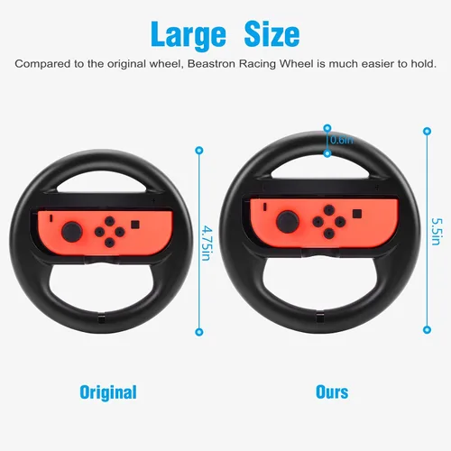 Vista 5 de Beastron Racing Games Steering Wheel compatible with Switch Mario Kart Joy-Con Steering Wheel Black 2 Pack