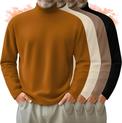 Vista 10 de Paquete de 4 Camisas de Cuello Alto Simulado para Hombre, Suéter Pullover Térmico de Manga Larga, Camiseta Interior Casual de Ajuste Holgado