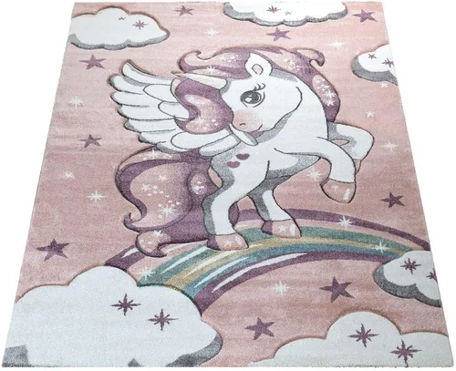 Vista 7 de Paco Home Alfombra infantil para habitación de los niños, unicornio dulce con cielo estrellado, tamaño: 2 pies 8 pulgadas x 4 pies 11 pulgadas, Rosa