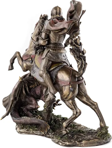 Vista 3 de Top Collection Estatua de San Jorge Slaying The Dragon – St. George, legendaria escultura medieval de caballero en bronce fundido en frío