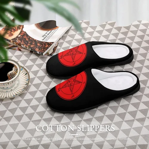 Vista 4 de Satanic Baphomet Goat Symbol - Pantuflas de algodón para hombre, de espuma viscoelástica, lavables, antideslizantes, zapatos para casa