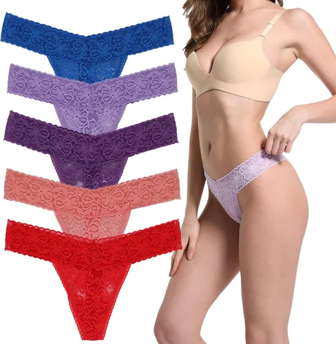Vista 7 de Tangas de encaje para mujer, talla grande, ropa interior sexy con espalda en T elástica, ropa interior para mujer, paquete de 5/6/10