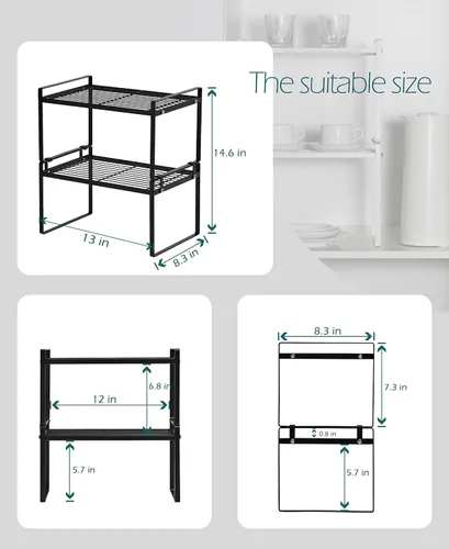 Vista 3 de Shantton Paquete de 2 estantes de gabinete de cocina, estante organizador de despensa, baño, dormitorio, oficina, mesa, escritorio, ahorro