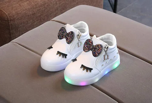 Vista 2 de POLG Zapatos deportivos para niños y niñas de 1 a 6 años con luz LED de cristal y lazo luminoso, cálido para invierno