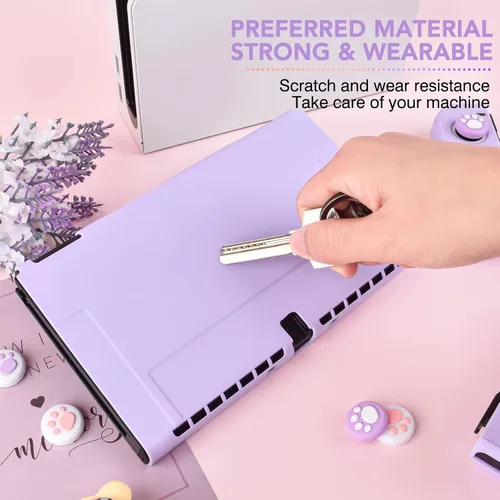 Vista 12 de DLseego Switch OLED Protective Case Dockable Hard Shell Anti-Scratch Cover Joycon Accessory Skin with 6PCS Thumb Grips Caps and 2Pc Screen