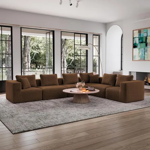 Vista 33 de Avenco Sofá seccional modular de 6 asientos de 141 pulgadas, tela de pana Negro