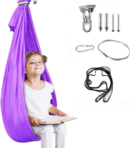 Vista 19 de Columpio sensorial para niños y adultos, columpio de terapia de doble capa para interiores y exteriores, columpio para acurrucarse con accesorios