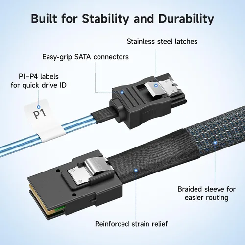 Vista 4 de Cable Matters Cable interno Mini SAS a SATA de 1.6 pies (SFF-8087 a SATA Forward Breakout)