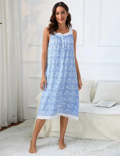 Vista 6 de BLUEMING Camisones para mujer con cuello cuadrado de encaje, con volantes, manga abombada, vestido victoriano