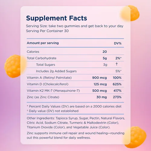 Vista 4 de Canary Barrera Booster Vitamina A, D, K y ZINC Apoyo Inmune – Ideal para apoyo inmunológico, fuerza ósea y salud cardiovascular – Sabor vegano