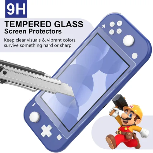Vista 5 de MoKo Funda protectora compatible con Nintendo Switch Lite funda protectora de silicona con 6 tapas de pulgar y 3 protectores de pantalla de vidrio