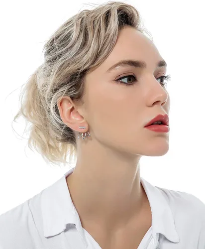 Vista 3 de Tornito 6-12 pares de aretes de flor de loto elegantes pendientes de circonita cúbica para mujer, plata tono oro rosa
