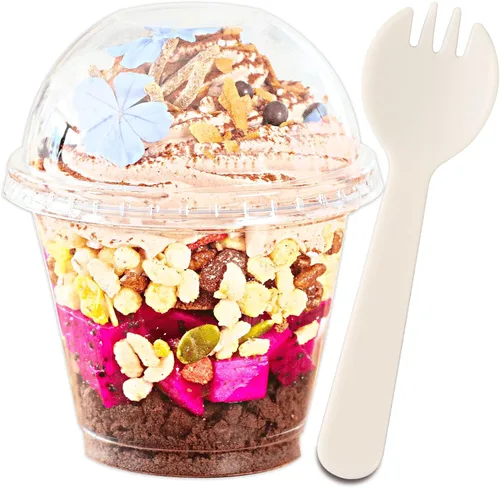 Vista 12 de Aatriet - Vasos de plástico transparente de 12 onzas con tapas de cúpula (sin agujero), juego de 25, tazas de postre de parfait desechables