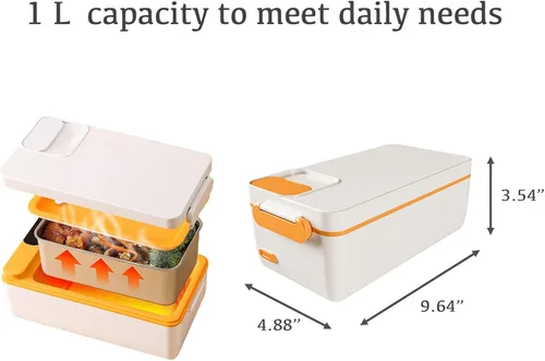 Vista 2 de BJLIFE Lonchera eléctrica inalámbrica con calefacción, calentador de alimentos con batería recargable, calentador de alimentos portátil de 1 litro