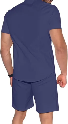 Vista 4 de Uni Clau Conjunto corto de 2 piezas para hombre, conjunto de camisa con botones y pantalones cortos, conjunto de chándal de playa
