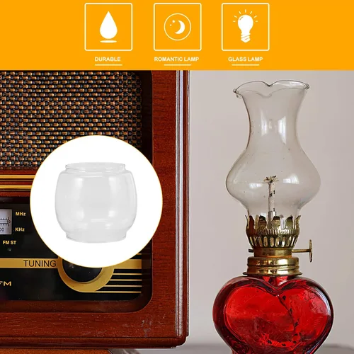 Vista 8 de Lámpara de queroseno, lámpara de cristal, chimenea, 2 piezas, pantalla de queroseno de vidrio transparente, cubierta de linterna curva, globo