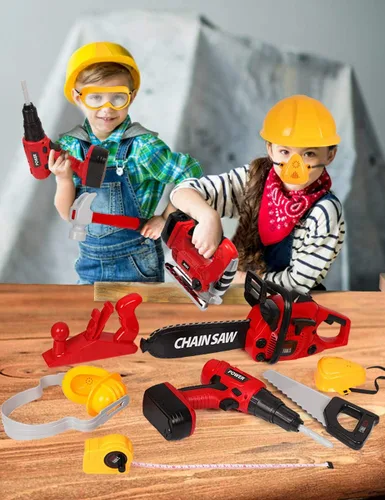 Vista 2 de Juego de herramientas para niños con taladro de juguete eléctrico para niños, juego de herramientas para niños pequeños con caja de herramientas