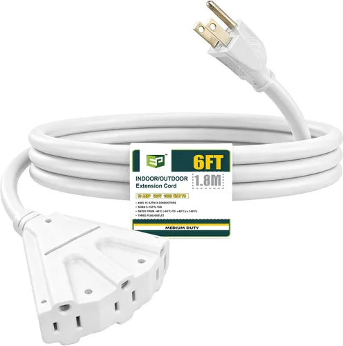 Vista 29 de EP Cable de extensión para exteriores de 6 pies, 16/3 SJTW, 3 tomas de corriente eléctrica, negro Enchufe a tierra de 3 puntas, para luces