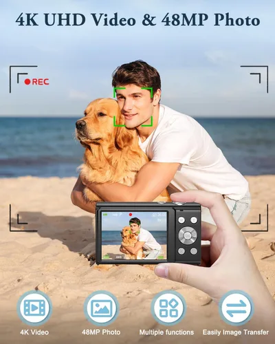 Vista 3 de Cámara Digital 4K para Fotografía y Video Enfoque Automático Anti-Vibración, Zoom 16X 48MP Cámara Point and Shoot para Adolescentes Adultos