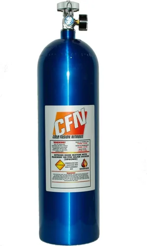 Vista 3 de Botella de 5 libras Cold Fusion Nitrous Botella de óxido nitroso con válvula de alto flujo, manómetro y conexión de descarga 8AN con tapa
