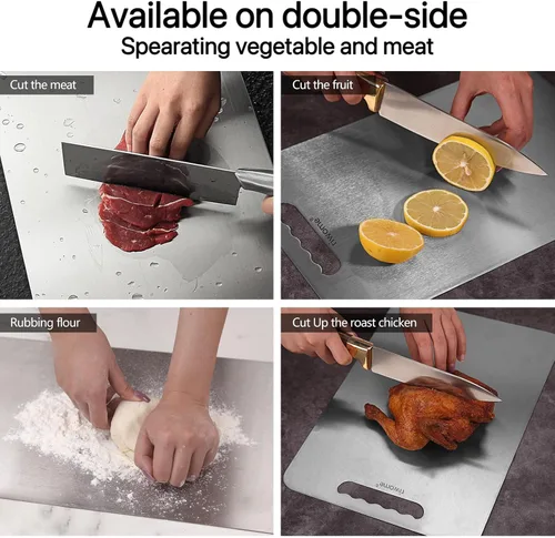 Vista 2 de Tabla de cortar de titanio para tabla de cortar de cocina de doble cara de grado alimenticio, titanio de corte puro, duradera, apta