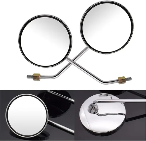 Vista 5 de Espejos laterales retrovisor de motocicleta de 0.315 in y 0.394 in, espejo lateral redondo plateado para Yamaha MT03 MT25 YBR 125 YZF R15 XT660 TMAX