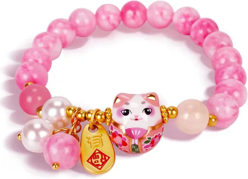 Vista 11 de Pulsera de gato de la suerte Feng Shui, joyería de buena suerte para mujer, protección de riqueza y fortuna, pulseras de cristal de piedras