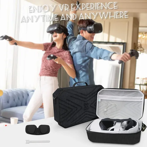 Vista 6 de GOYERRNES Funda de transporte para auriculares de realidad virtual para OculusMeta Quest 2, funda portátil de viaje duro versión Elite compatible