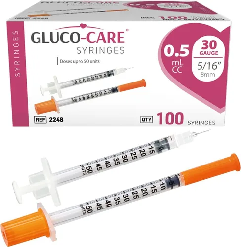Vista 11 de GLUCO-CARE - Jeringas de 0.3 ml/cc, 30G x 5/16’’ (8mm), tapa naranja, 100/caja