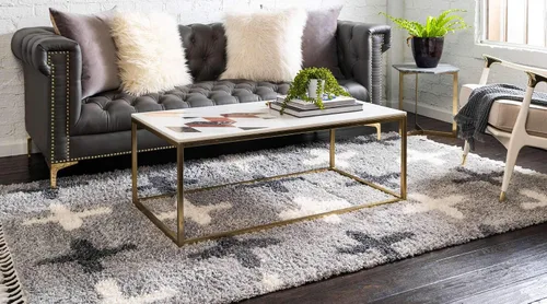 Vista 3 de Unique Loom Hygge Shag Collection - Alfombra moderna de inspiración marroquí con diseño geométrico, felpa y acogedora, rectangular, 8' 0" x 10' 0