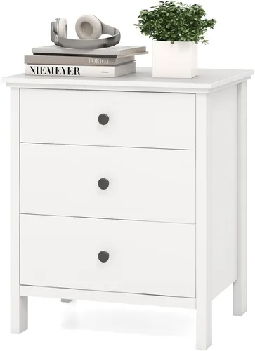 Vista 9 de KOMFOTT Mesita de noche con 3 cajones, mesita de noche de madera, moderna mesa auxiliar para sofá, mesa de teléfono que ahorra espacio, cómoda