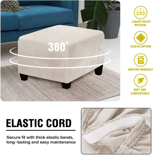 Vista 5 de Andreannie Fundas de terciopelo color crema para sillón, fundas de sofá para sillón, paquete de fundas otomanas (crema)