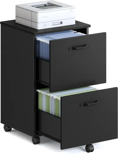 Vista 16 de VASAGLE Archivador móvil con ruedas, 2 cajones, estante abierto, para A4, tamaño carta, carpetas colgantes, gris carbón y negro tinta UOFC071B04