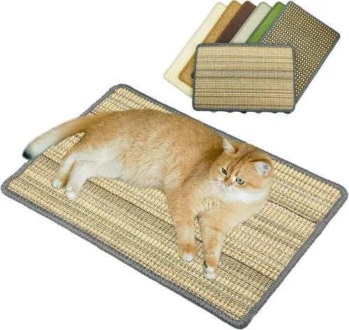 Vista 7 de Alfombrilla de rascar para gatos, 23.6 x 15.7 pulgadas, rascadores de sisal natural para gatos de interior con cintas de velcro, tapete para rascar