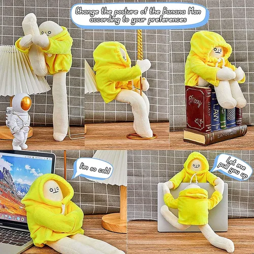 Vista 4 de Juguete de Peluche Hombre Banana, Muñeco Extraño Hombre Banana de 16 Pulgadas con Imán, Divertido Juguete de Descompresión Articulable de Animales