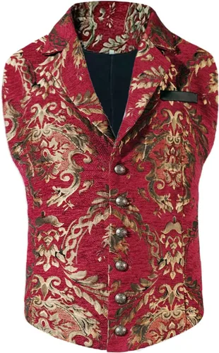 Vista 2 de Premium Mens Victorian Waistcoat Steampunk Jacquard Brocade Suit Vest Renaissance Gothic Outerwear