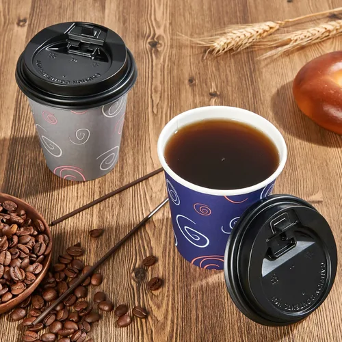 Vista 4 de TV TOPVALUE Paquete de 100 vasos de papel de 12 onzas, tazas de café desechables con tapas y pajitas para agua potable, té, utilizado para el hogar