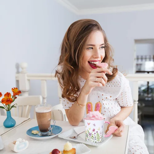 Vista 4 de Whaline 2 tazas de café florales de primavera con asa, 12 onzas, acuarela, flores silvestres, mariposa, taza de cerámica para familiares amigos
