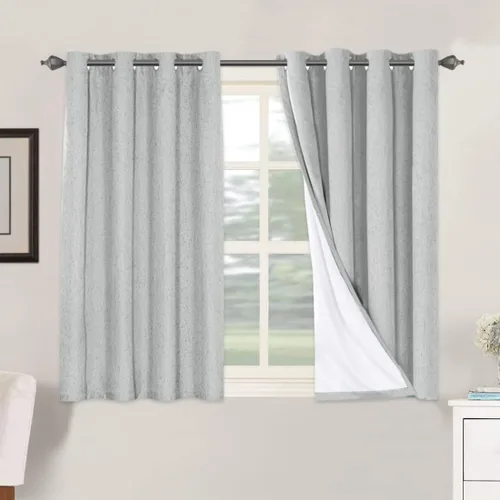 Vista 193 de H.VERSAILTEX Cortinas 100% opacas con aislamiento térmico, texturizadas, de lino, con bloqueo completo de calor y luz, para sala de estar y Negro
