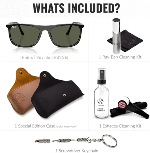 Vista 3 de Ray-Ban RB2216 Rectangle Shaped Sunglasses for Men & Women with Official RAYBAN Eyewear Kit