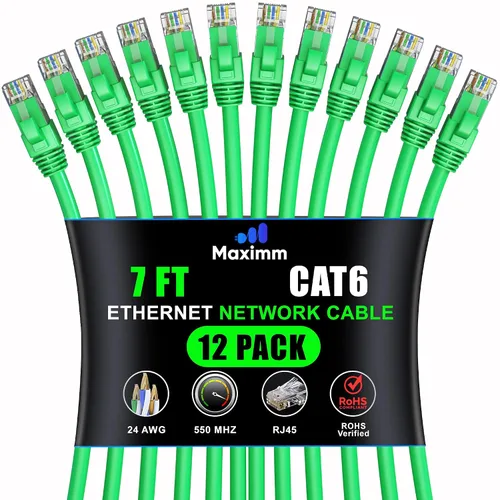 Vista 40 de Maximm Cable Ethernet Cat6 de 7 pies, 10 Gbps 550 MHz, negro, paquete de 12
