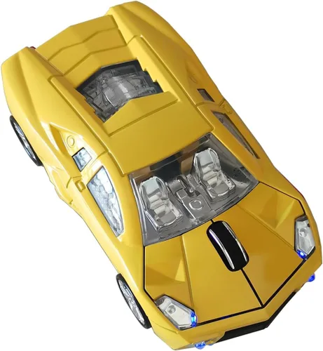 Vista 9 de Ratón inalámbrico, ratón deportivo para automóvil con faros LED, receptor USB, mouse inalámbrico en forma de coche para computadoras, laptop, Mac