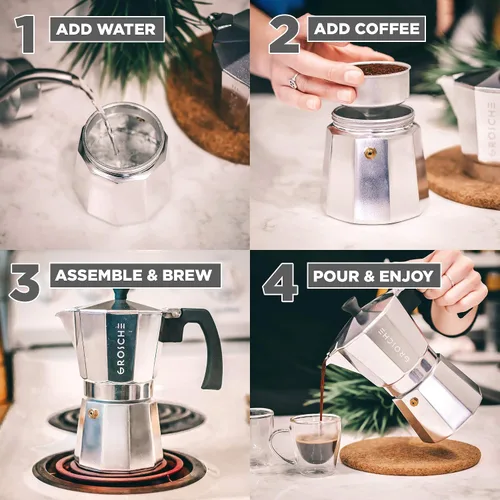 Vista 6 de GROSCHE Milano - Cafetera de café expreso para estufa, 6 tazas de expreso, 9.3 onzas, plata y 3 sellos de repuesto, paquete de juntas, cafetera