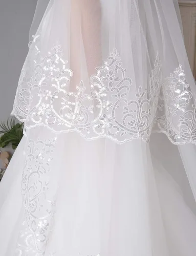Vista 4 de ElieHouse 2 Tier Cathedral Length Sequin Lace Wedding Bridal Veil With Metal Comb